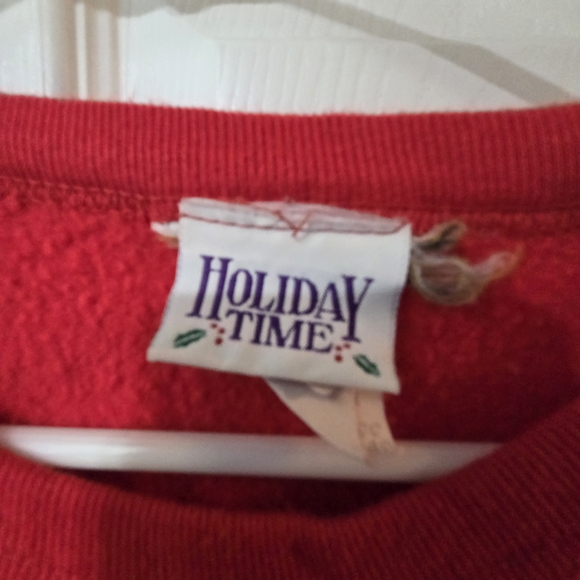 Vintage Holiday Time Christmas Sweatshirt Teddy Bear Gifts Snowflakes Red - Picture 3 of 5